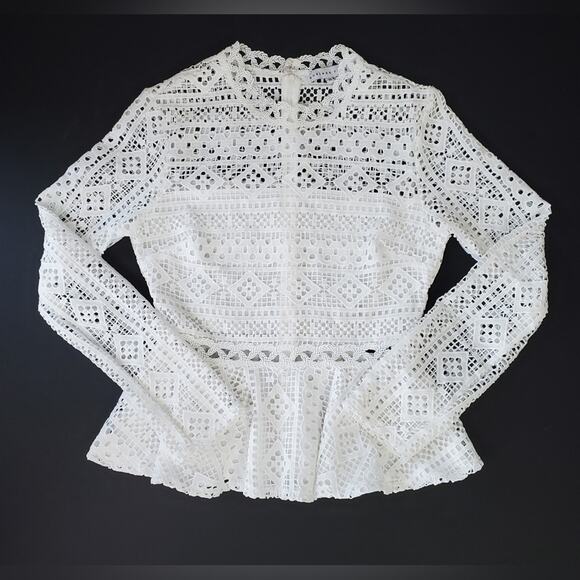 Endless Rose White Eyelet Peplum Top Crochet Neck and Waist Lined Size XS - Picture 1 of 14